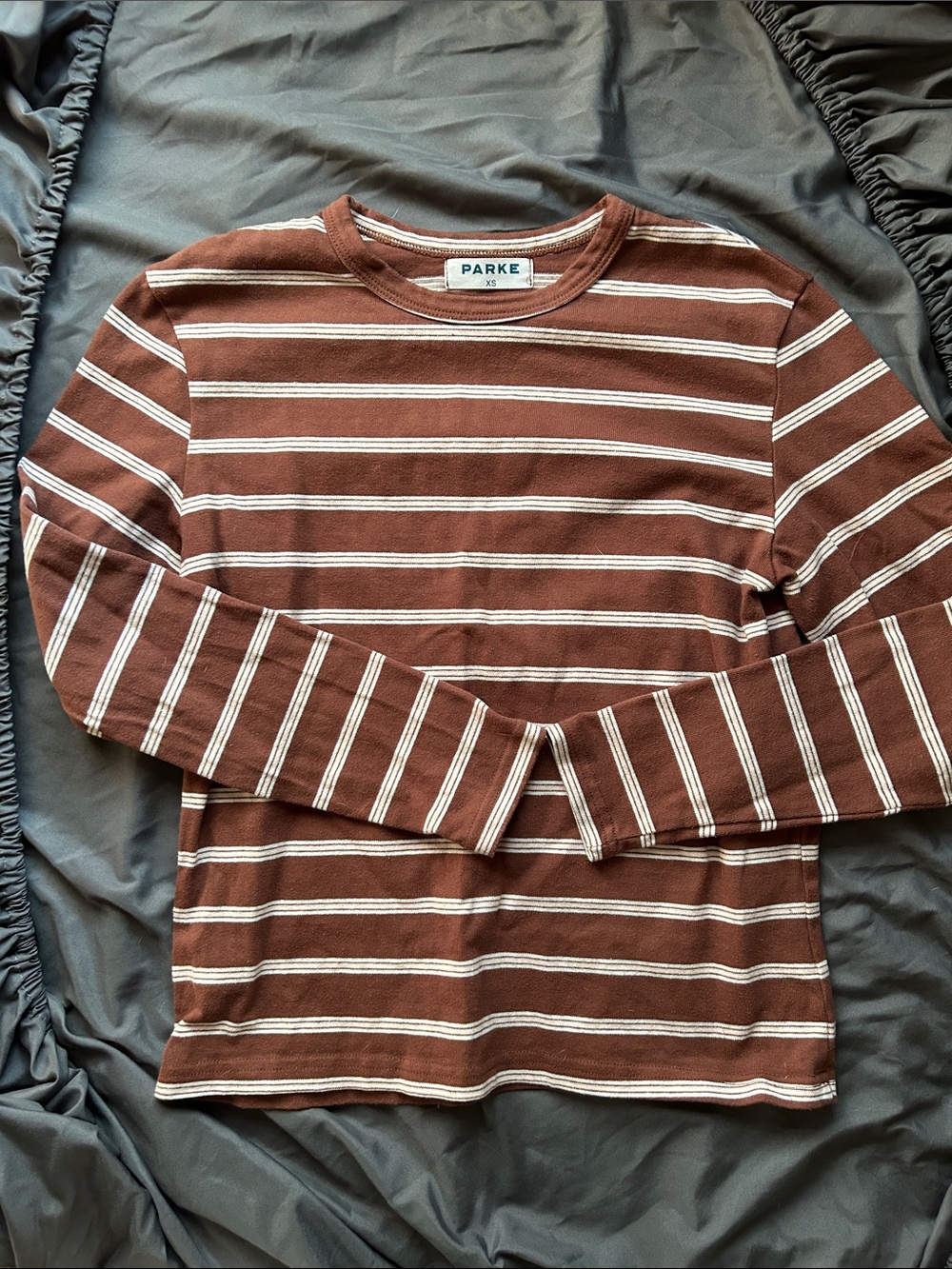 Parke Brown & Cream Striped Crewneck Sweater
